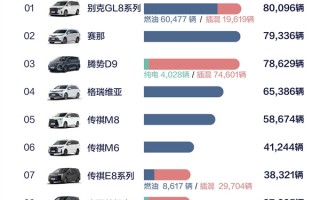 前11月MPV销量榜：别克GL8王者归来 超赛那、腾势D9夺第一