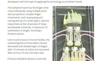 日研发出由人类肌肉驱动的18厘米机械手