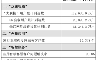 中国联通 2024 年 11 月 5G 套餐用户数净增 127.8 万户