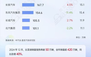 比亚迪全面领跑，新能源势头强劲 | 2024年乘用车12月及累计销量排名集团榜