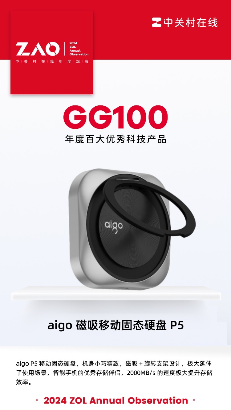 GG100 2024：aigo 磁吸移动固态硬盘P5获年度性能旗舰奖-第1张图片-芙蓉之城