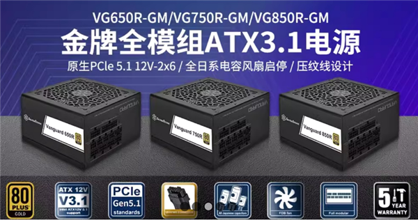 银昕推出VANGUARD系列金牌电源：ATX 3.1标准、原生12V-2×6接口-第1张图片-芙蓉之城