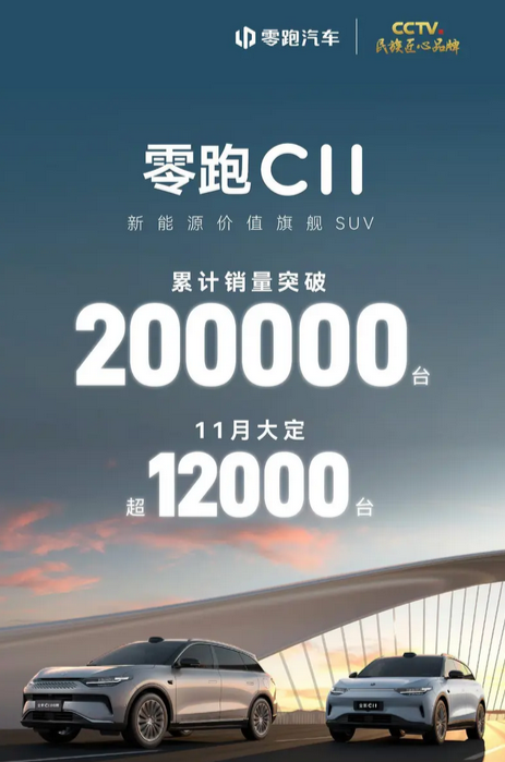 国产新能源SUV黑马！零跑C11累计销量突破20万台 11月大定超1.2万台-第1张图片-芙蓉之城