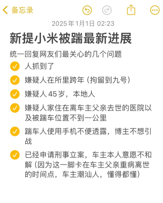 小米SU7停路边被踢了一脚 哨兵模式立功！踢车男子被送进拘留所跨年-第2张图片-芙蓉之城