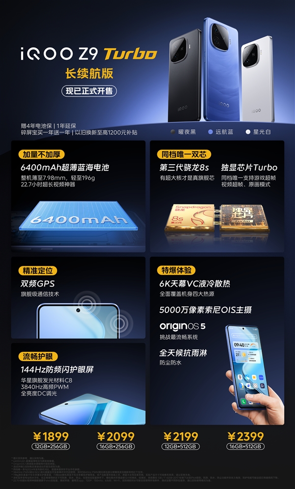 iQOO Z9 Turbo长续航版开卖：骁龙8s Gen3+6400mAh 1899元起-第2张图片-芙蓉之城