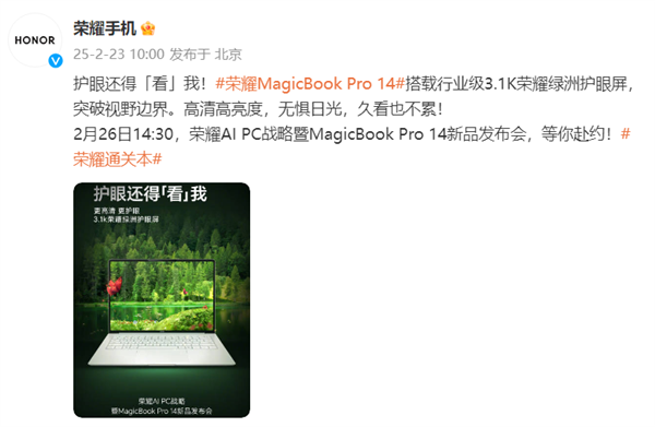 视觉体验大升级！荣耀MagicBook Pro 14用上3.1K绿洲护眼屏-第1张图片-芙蓉之城