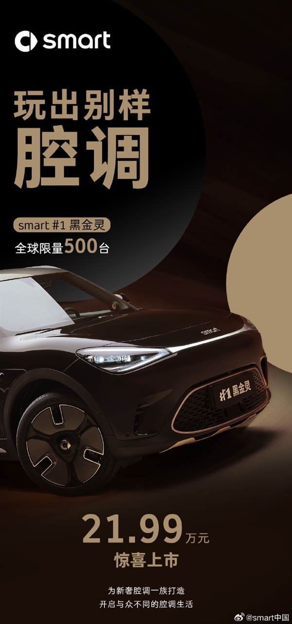 全球限量500台！smart精灵#1黑金灵限量版车型上市：售价21.99万元-第1张图片-芙蓉之城