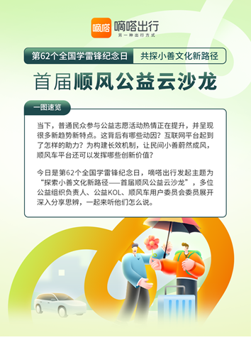 如何让民间小善文化蔚然成风？ 第62个全国学雷锋日 嘀嗒出行发起首届顺风公益云沙龙-第1张图片-芙蓉之城