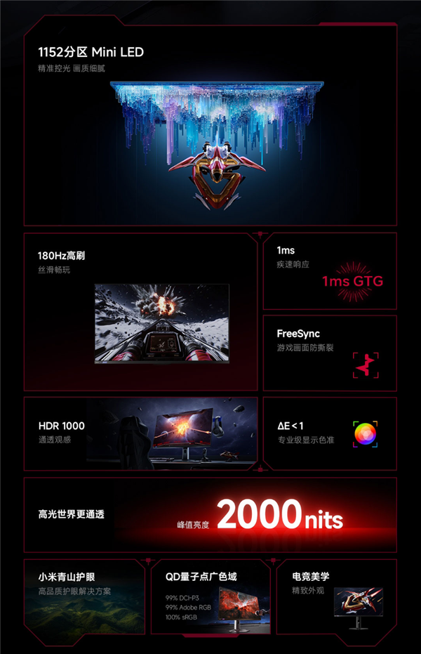 小米推出REDMI显示器G Pro 27Q：1152分区Mini LED屏 2K/180Hz-第2张图片-芙蓉之城