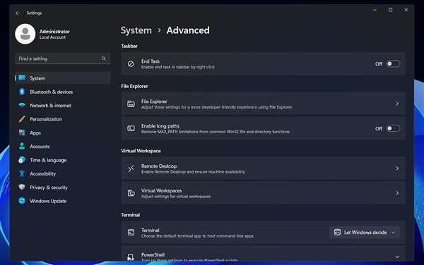 Windows 11设置更新：将迎来“高级”选项页面-第1张图片-芙蓉之城